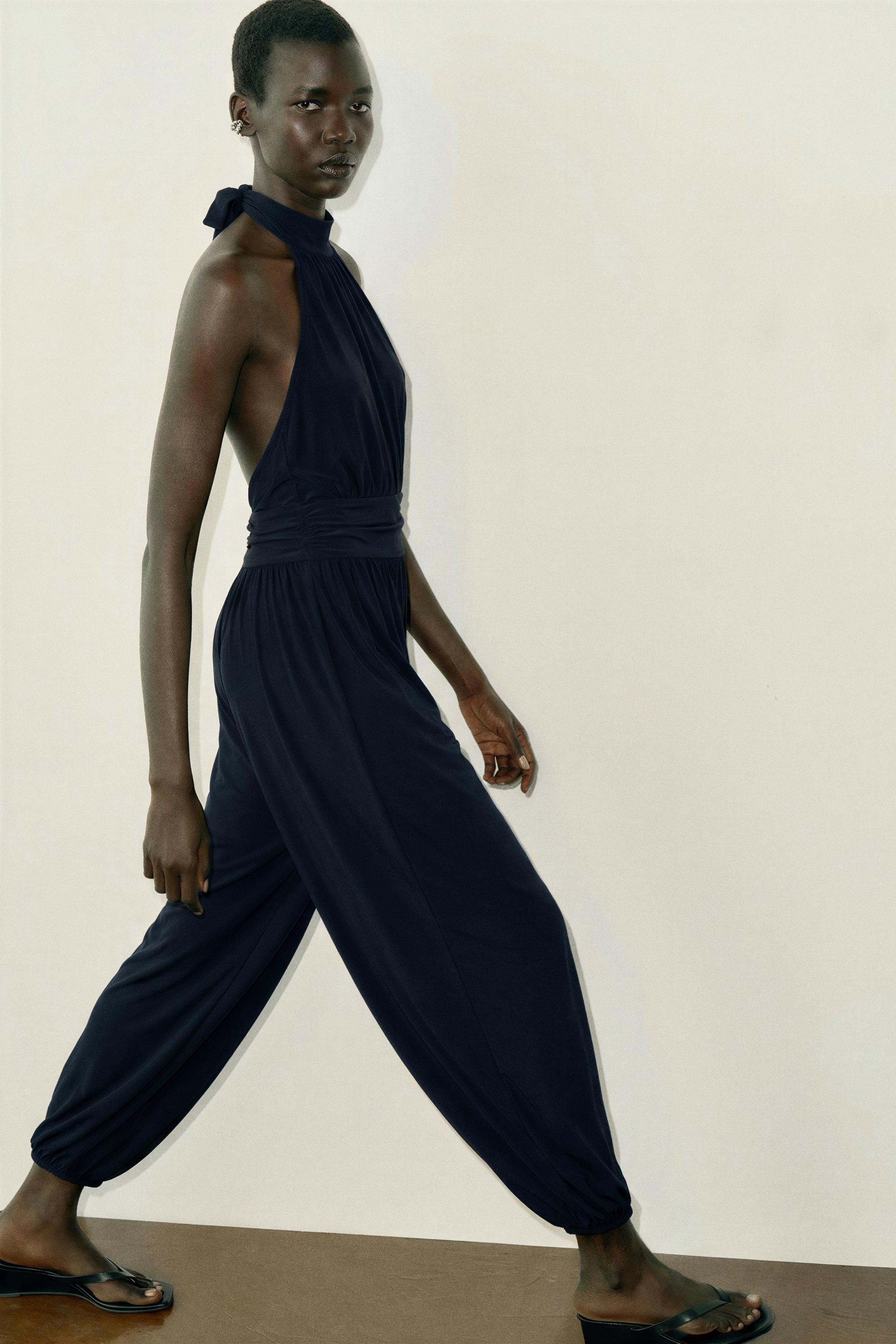 DRAPED HALTER BLOUSE JUMPSUIT